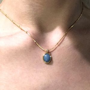 NEW Aquamarine Oval Necklace with 18K Gold Plating; 2 inch adjustable length 🤍